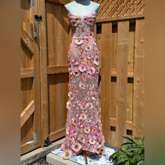 🆕 BRONX & BANCO 🧿 NWOT Jasmine Floral-Appliqued Gown, Pastel Pink Sz M US 6 - Picture 2 of 16